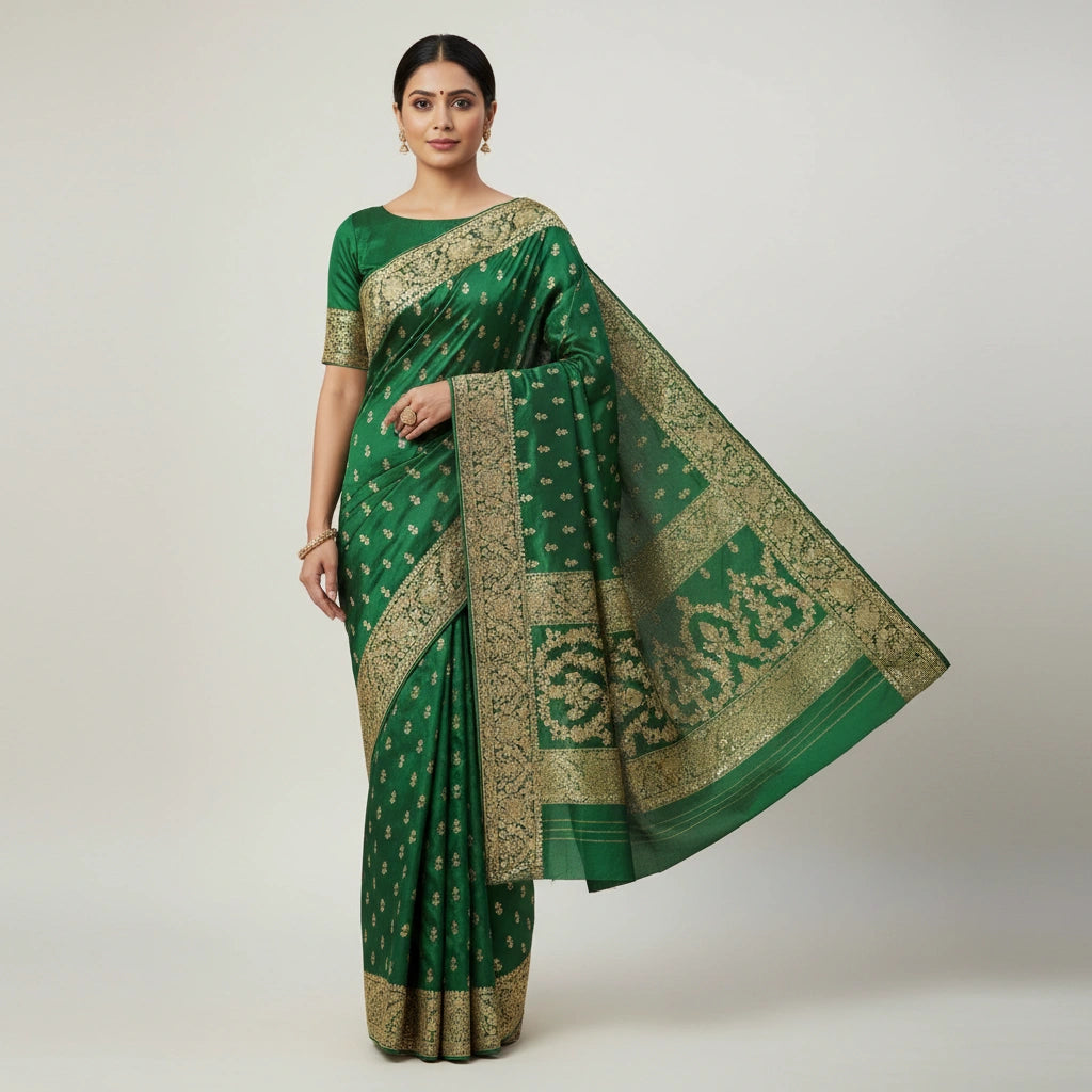 Embroidered Pure Satin Silk Saree with Zari Work