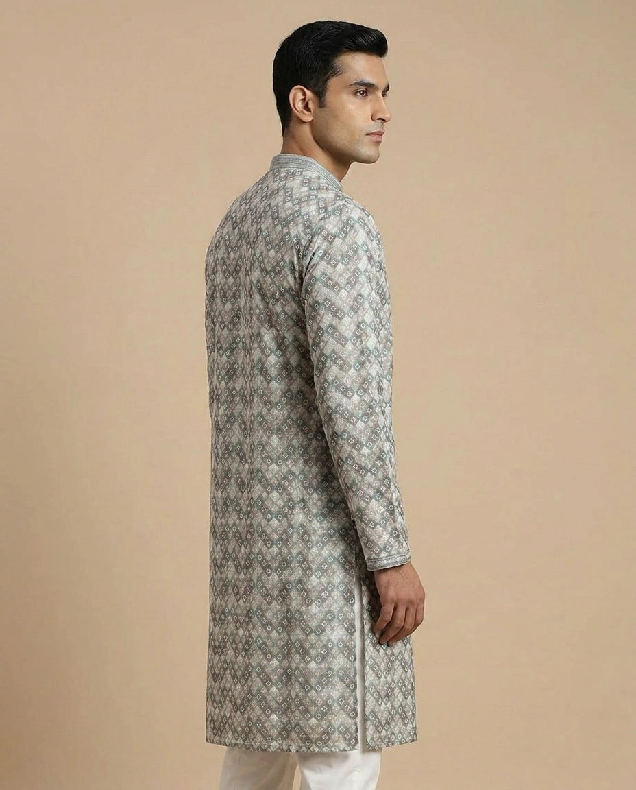 Grey Cotton Kurta Set for Festive and Puja Occasions