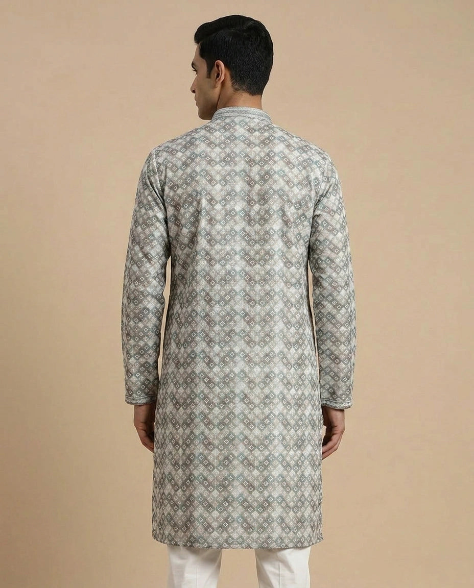 Grey Cotton Kurta Set for Festive and Puja Occasions