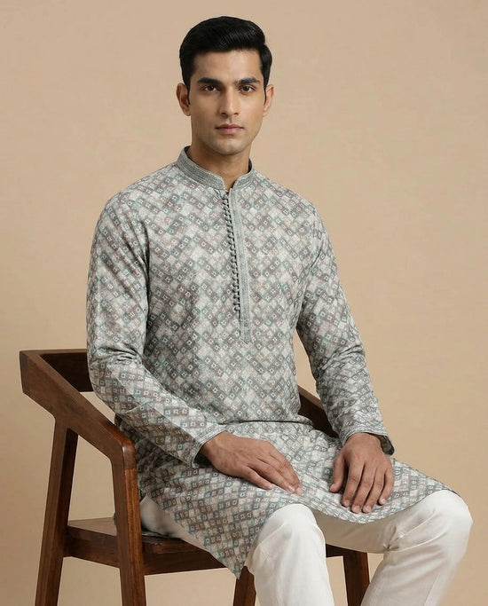 Grey Cotton Kurta Set for Festive and Puja Occasions