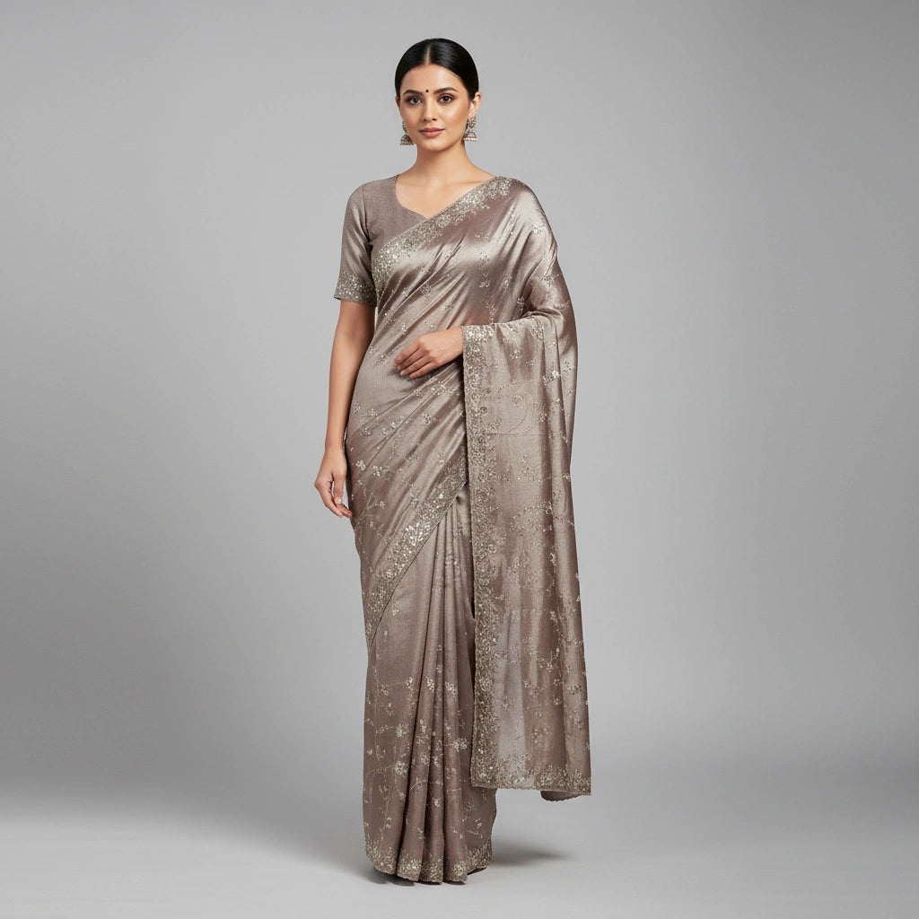 Embroidered Tissue Silk Saree with Traditional Motifs