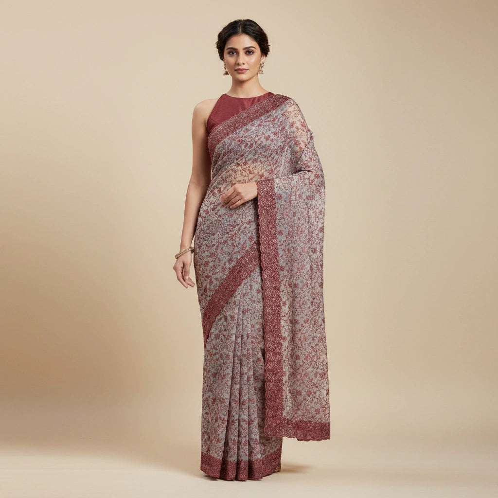 Embroidered Georgette Saree with Traditional Motifs - georgette; synthetic Indian ethnic wear by Rangoli
