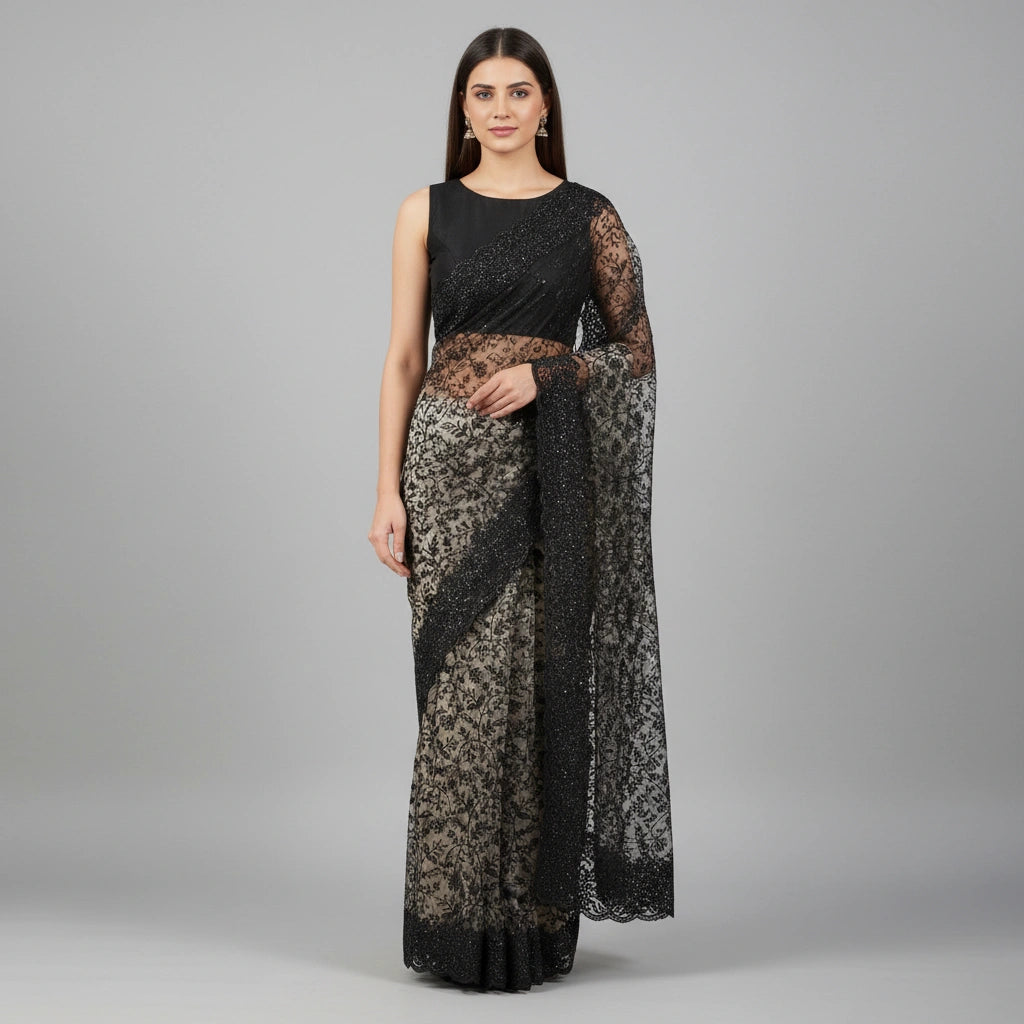 Embroidered Georgette Saree with Traditional Motifs - georgette; synthetic Indian ethnic wear by Rangoli