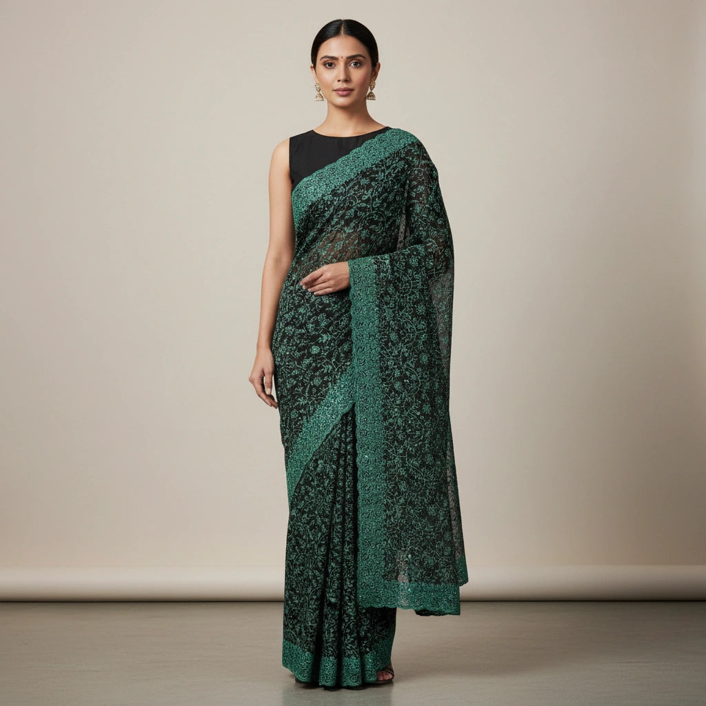 Embroidered Georgette Saree with Traditional Motifs