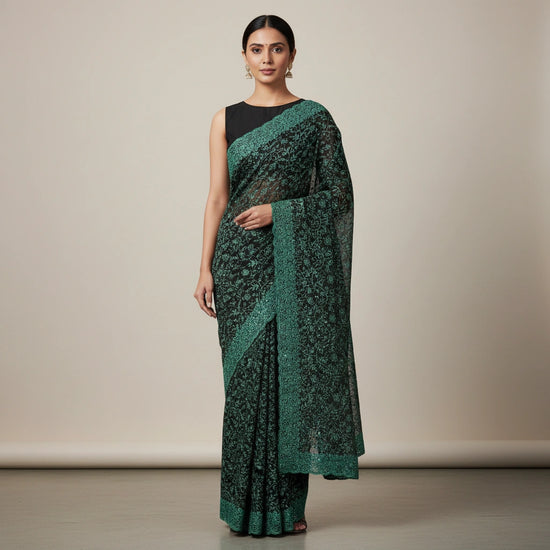 Embroidered Georgette Saree with Traditional Motifs - georgette; synthetic Indian ethnic wear by Rangoli