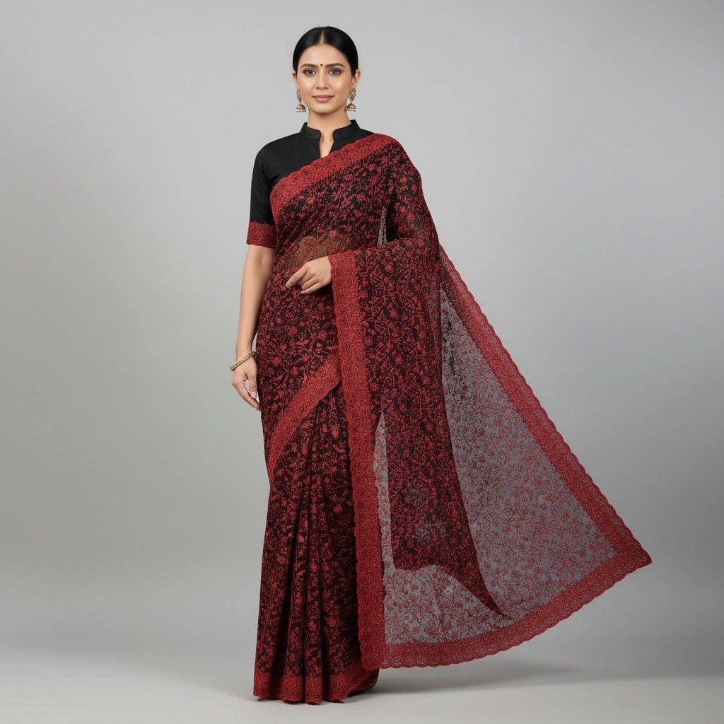 Embroidered Georgette Saree with Traditional Motifs