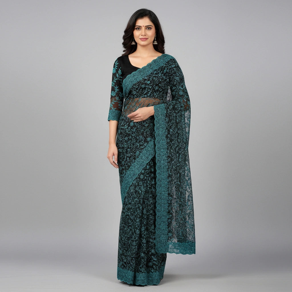 Embroidered Georgette Saree with Traditional Motifs - georgette; synthetic Indian ethnic wear by Rangoli