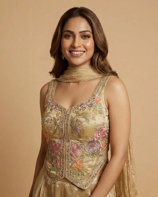 Tissue Corset Palazzo Suit with Sequin and Embroidery Work - Rangoli India