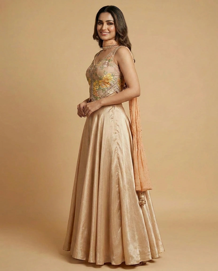 Tissue Corset Palazzo Suit with Sequin and Embroidery Work - Rangoli India
