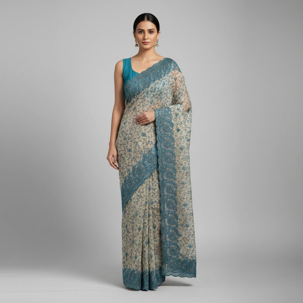 Embroidered Georgette Saree with Traditional Motifs - georgette; synthetic Indian ethnic wear by Rangoli
