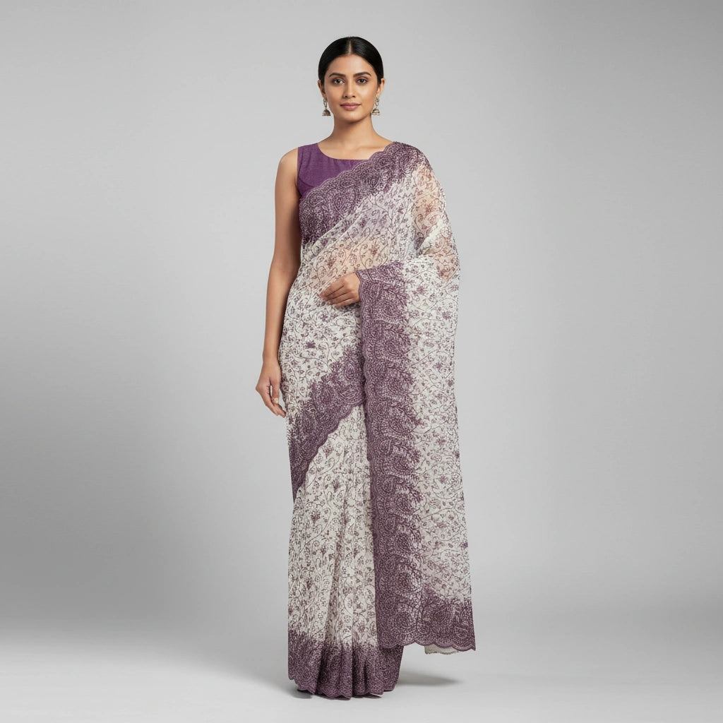 Embroidered Georgette Saree with Traditional Motifs - georgette; synthetic Indian ethnic wear by Rangoli