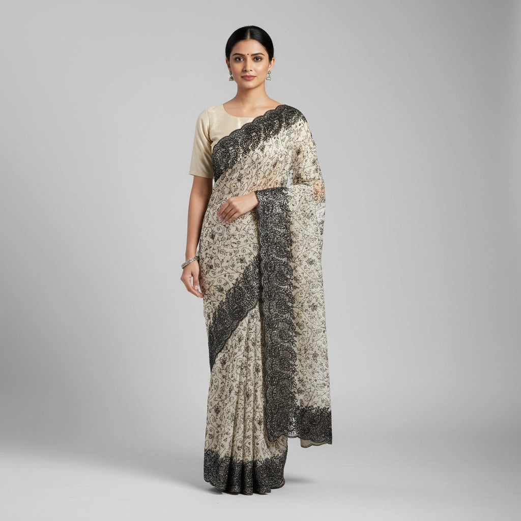 Embroidered Georgette Saree with Traditional Motifs