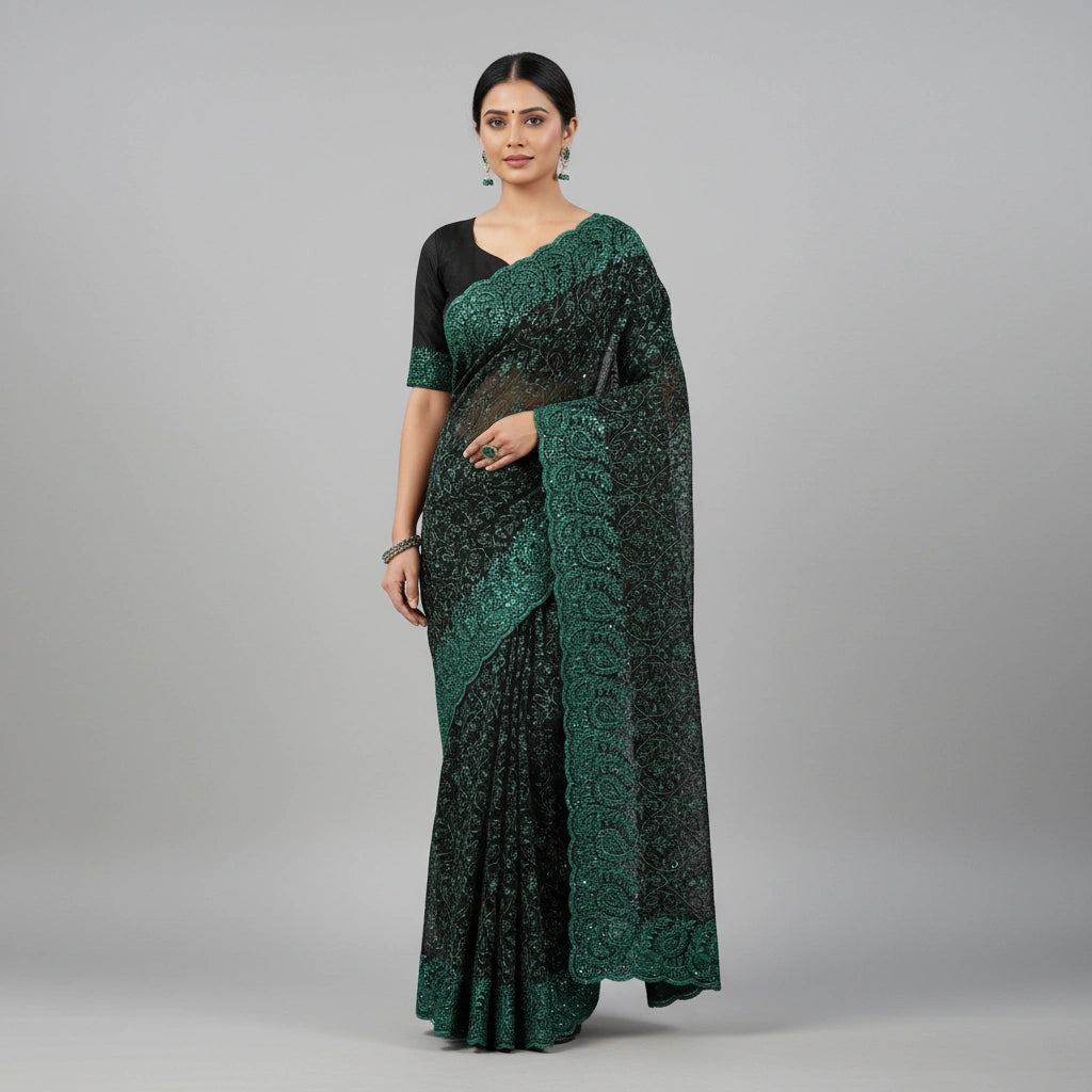 Embroidered Georgette Saree with Traditional Motifs - georgette; synthetic Indian ethnic wear by Rangoli