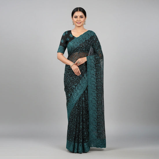 Embroidered Georgette Saree with Traditional Motifs - georgette; synthetic Indian ethnic wear by Rangoli