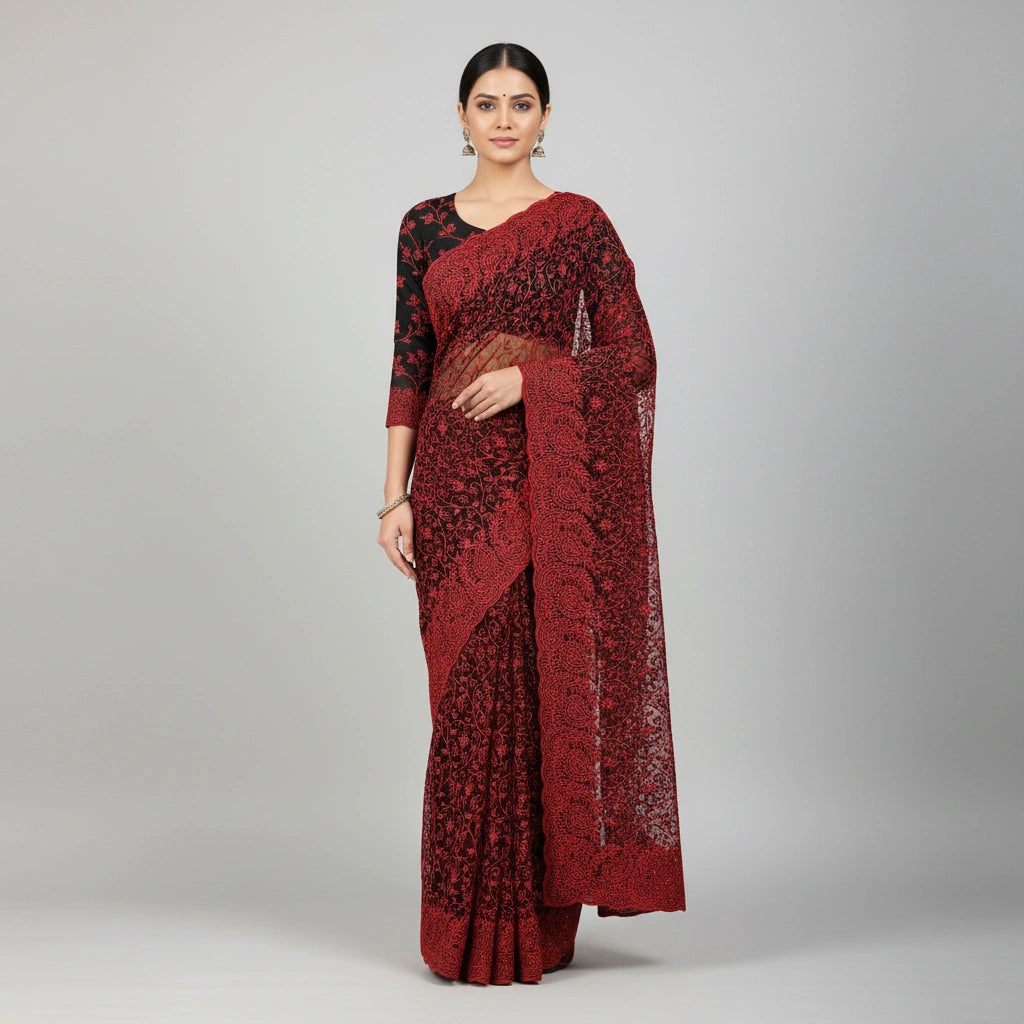 Embroidered Georgette Saree with Traditional Motifs