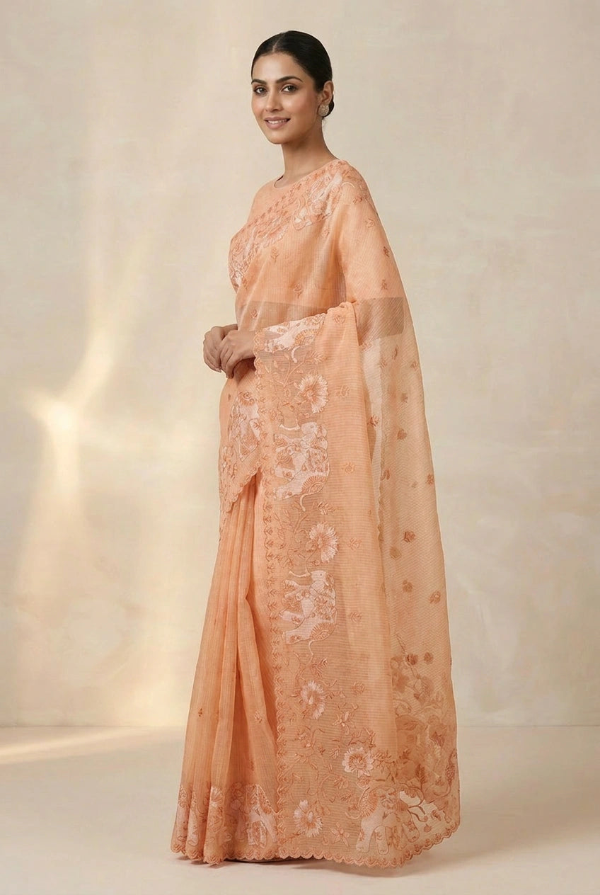 Firozi Blue Bengal Cotton Tant Saree with Tant Weave - Rangoli India