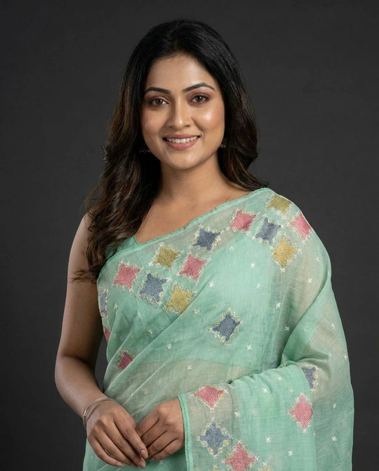 Cotton Saree with Floral Print - Rangoli India