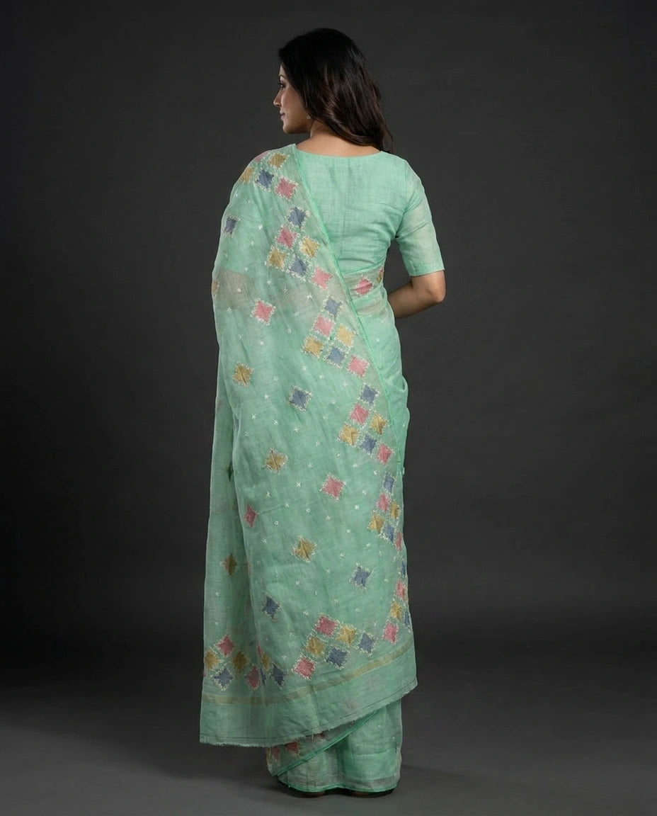Cotton Saree with Floral Print - Rangoli India
