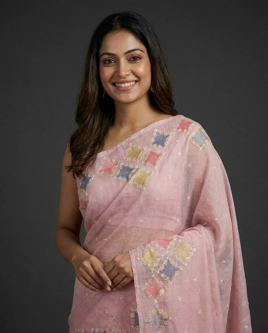 Cotton Saree with Floral Print - Rangoli India