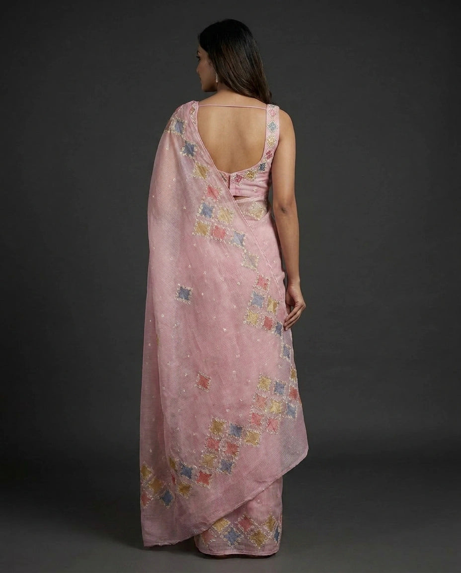 Cotton Saree with Floral Print - Rangoli India