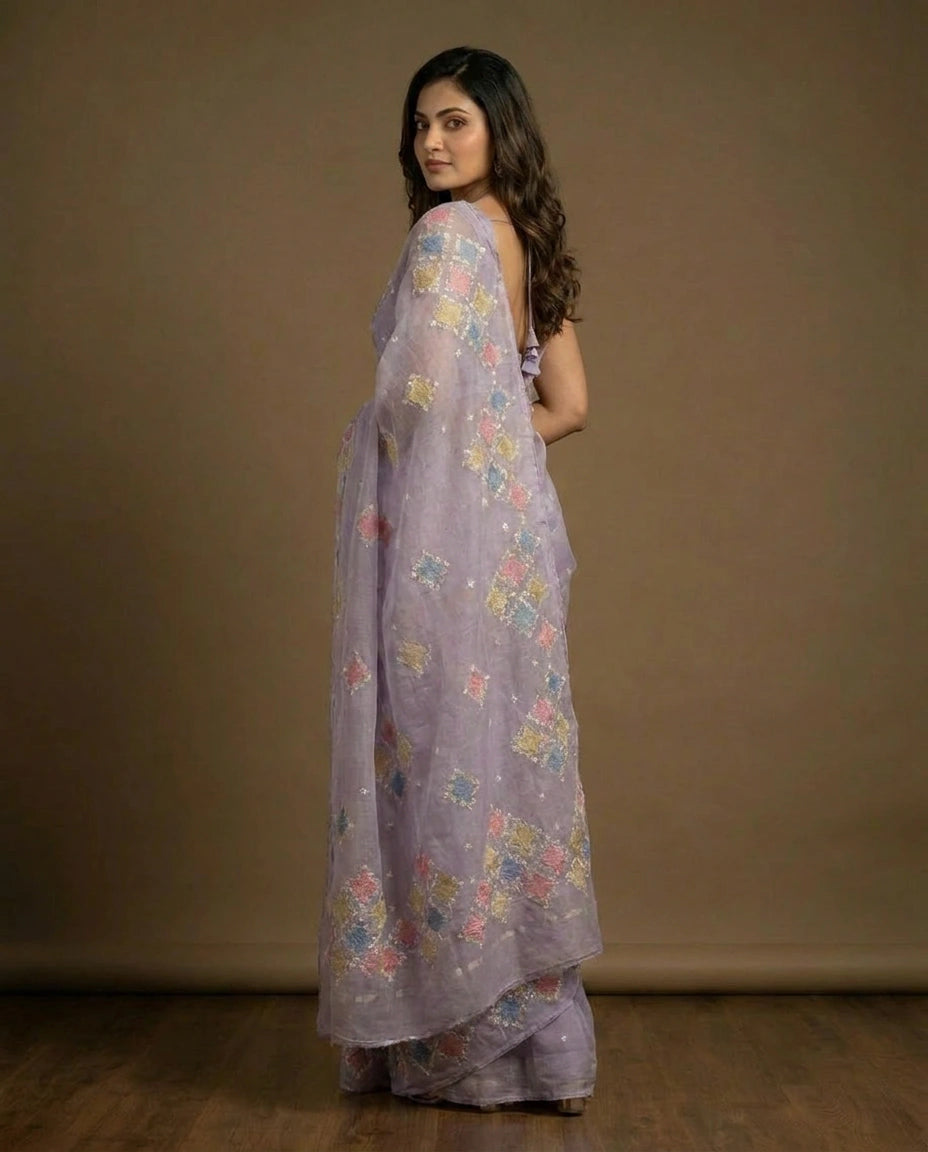 Cotton Saree with Floral Print - Rangoli India