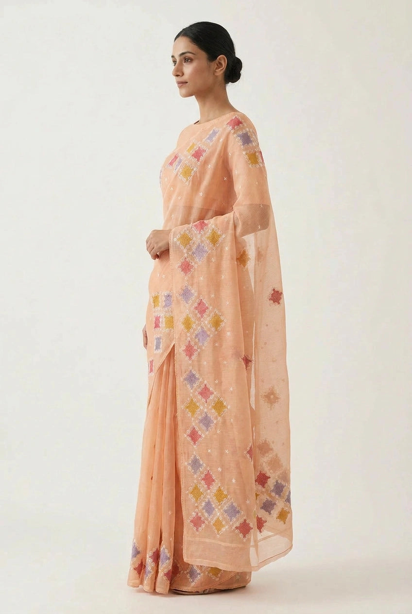 Cotton Tant Saree with Tangail Pattern