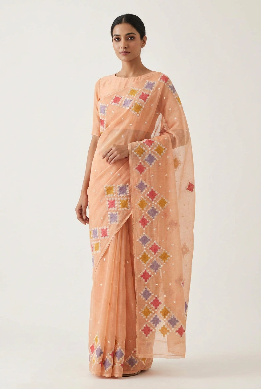 Cotton Tant Saree with Tangail Pattern for Daily Office