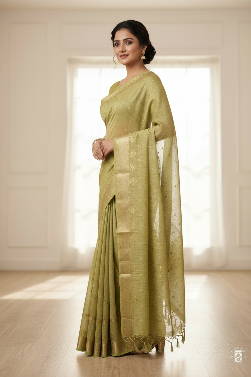 Cotton Tant Saree with Bordered Hem for Lounge Comfort