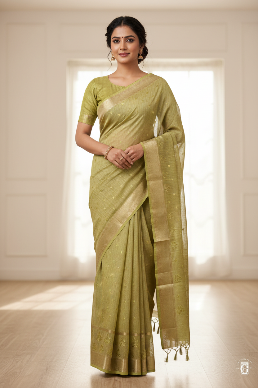 Cotton Tant Saree with Bordered Hem for Lounge Comfort
