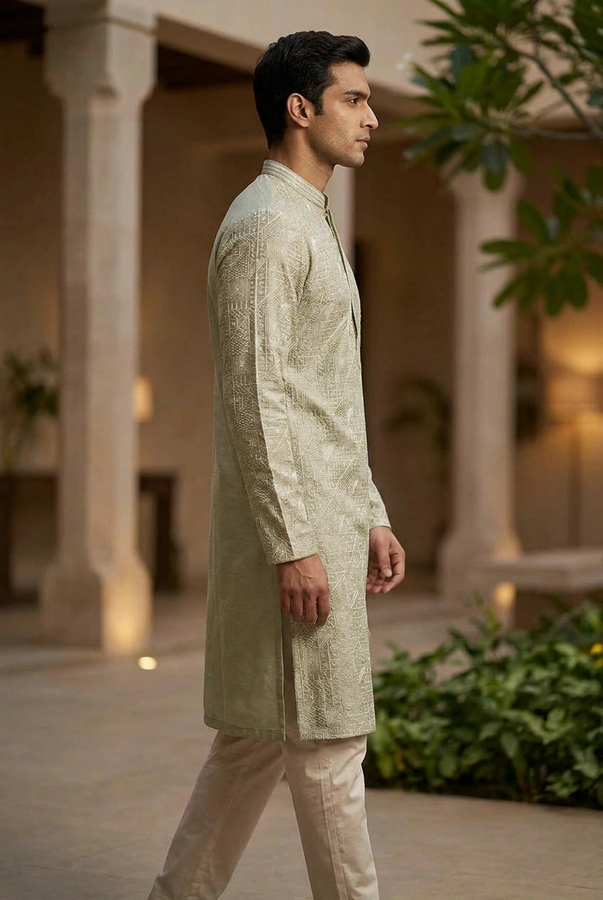 Tussar Silk Kurta Set with Self Weave for Reception Wear