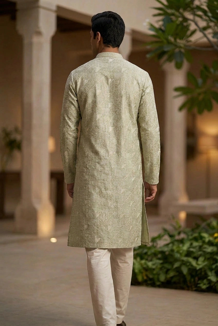 Tussar Silk Kurta Set with Self Weave for Reception Wear