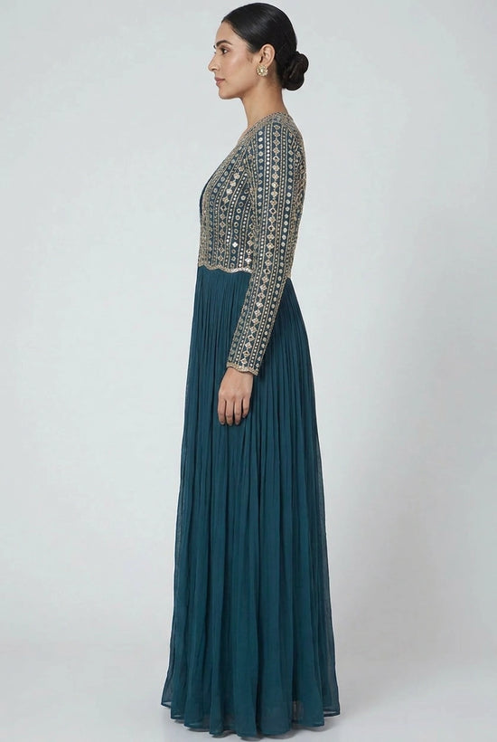 Peacock Blue Georgette Jacket Palazzo Set for Festive Wear