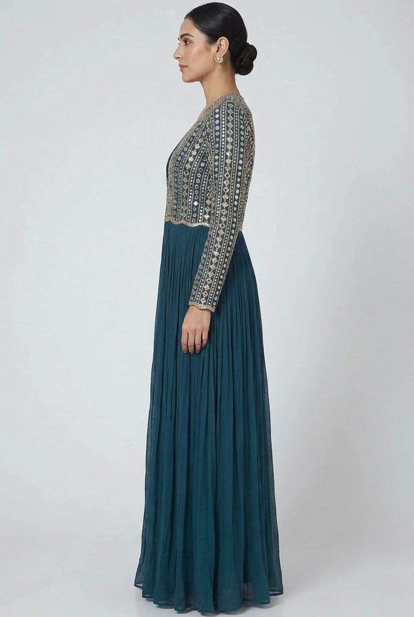 Peacock Blue Georgette Jacket Palazzo Set for Festive Wear