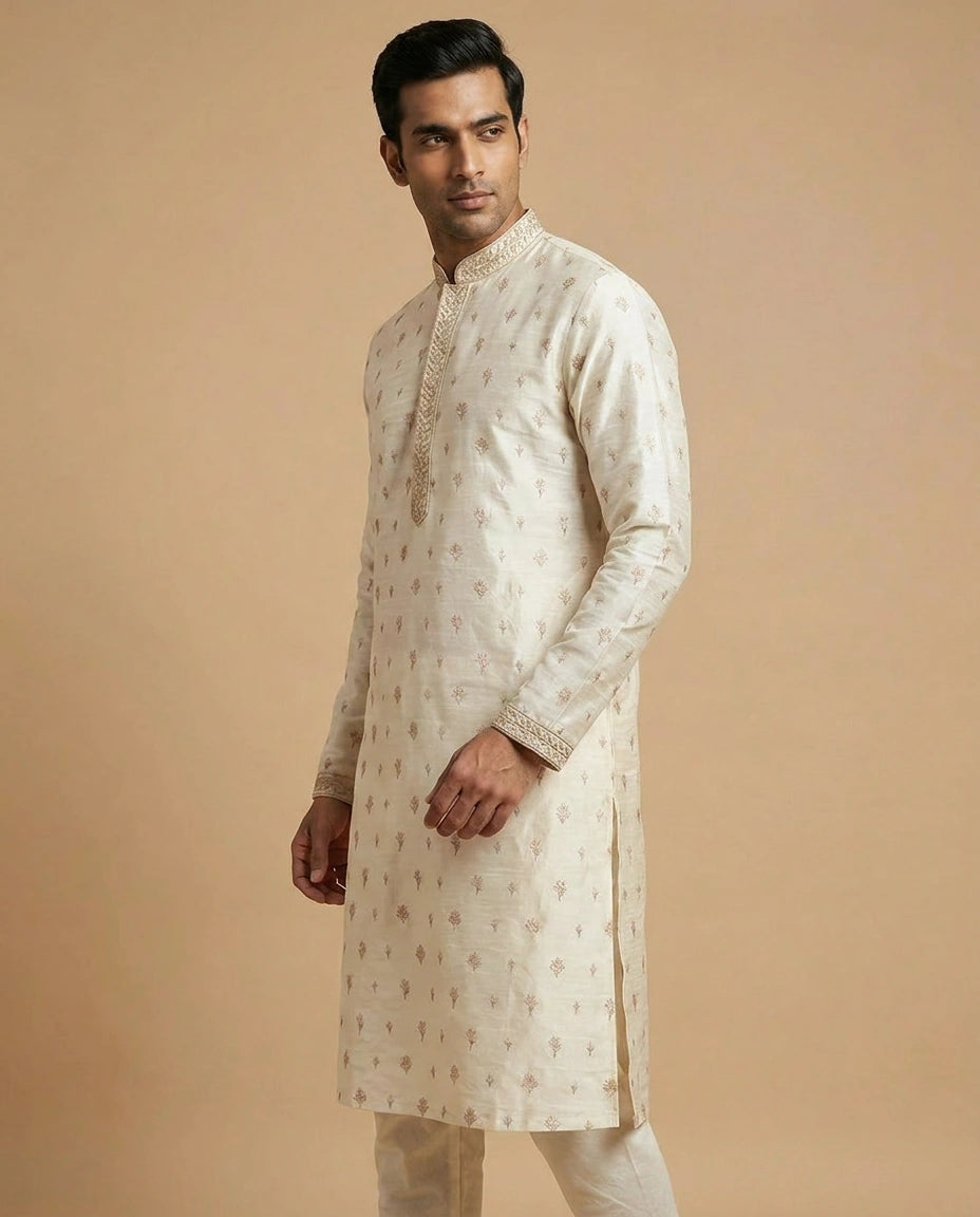 Burgundy Off White Cotton Kurta Set for Festive Wear
