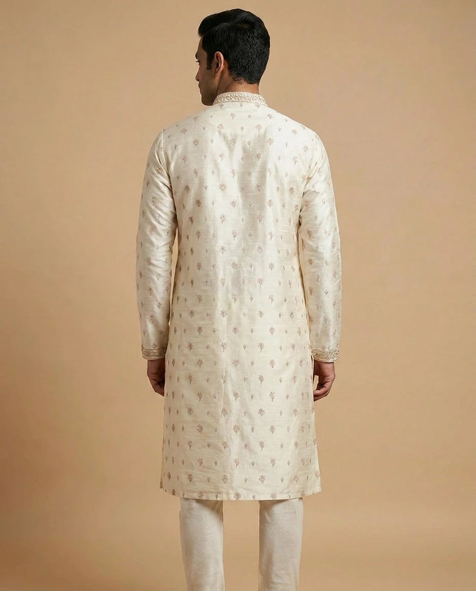 Burgundy Off White Cotton Kurta Set for Festive Wear