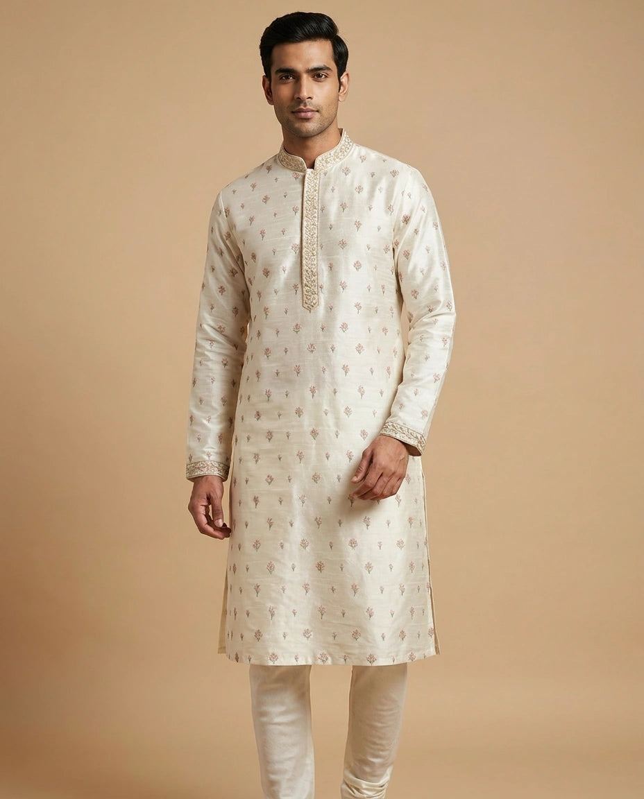 Burgundy Off White Cotton Kurta Set for Festive Wear