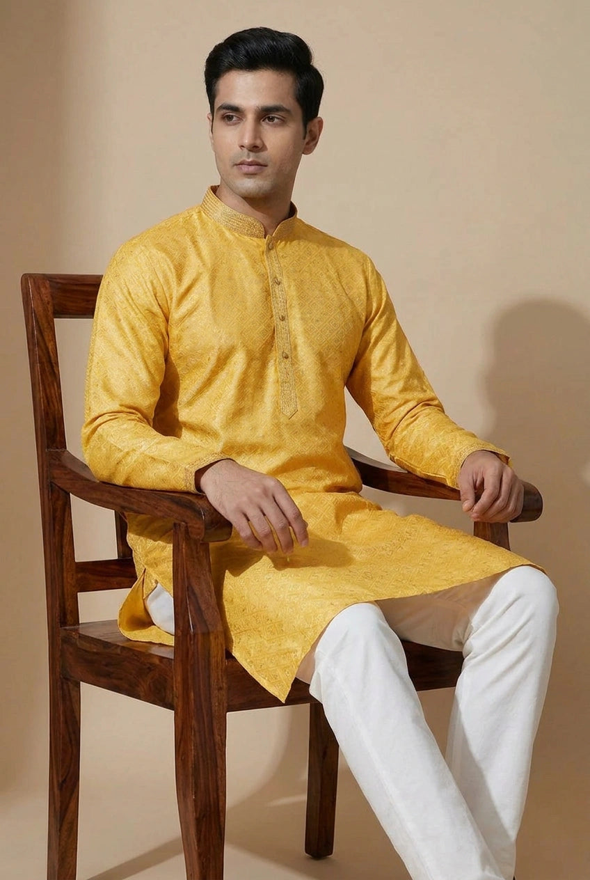 Cotton Kurta Set with Self Print for Casual Outings