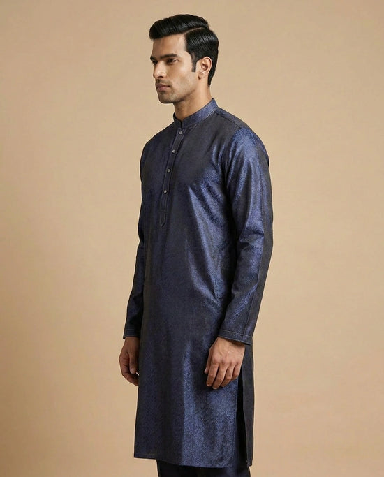 Navy Maroon Cotton Kurta Set for Puja and Festive Wear