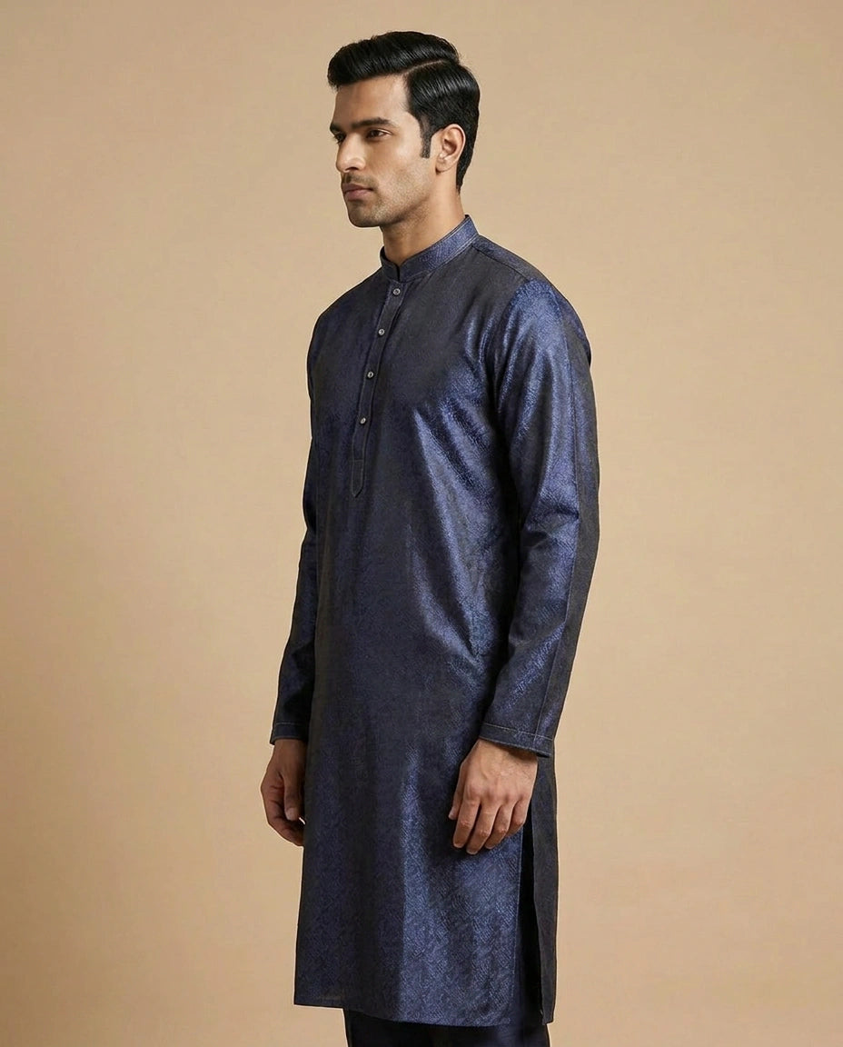 Navy Maroon Cotton Kurta Set for Puja and Festive Wear