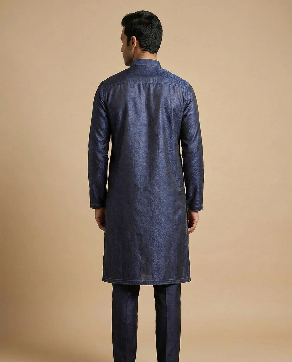 Navy Maroon Cotton Kurta Set for Puja and Festive Wear