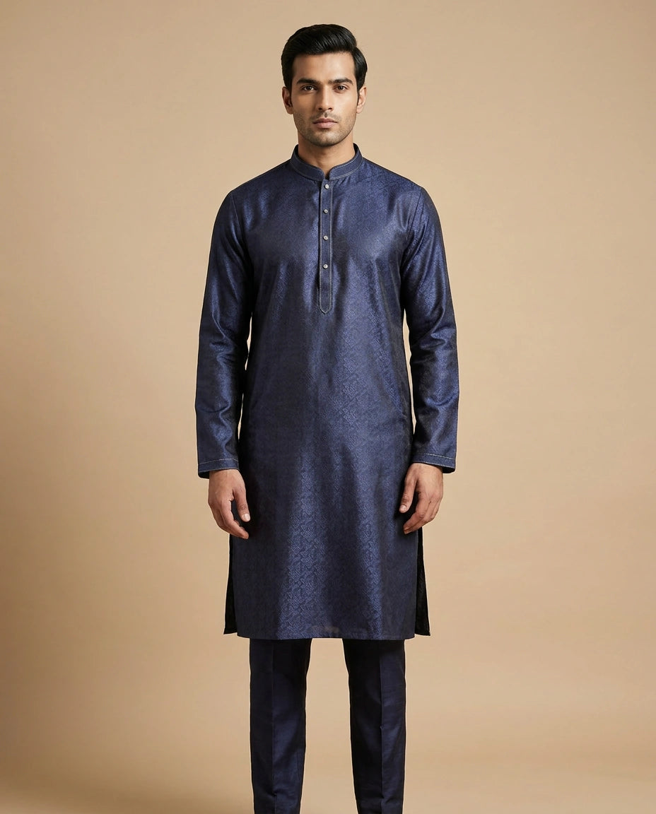 Navy Maroon Cotton Kurta Set for Puja and Festive Wear