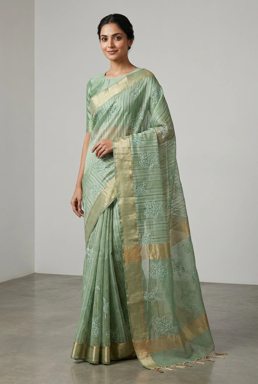 Cotton Tant Saree with Garad Weave for Daily Pujas