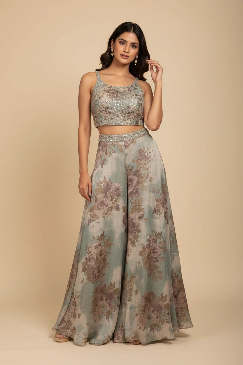 Luxe Tissue Choli Palazzo Set - Rangoli Sarees