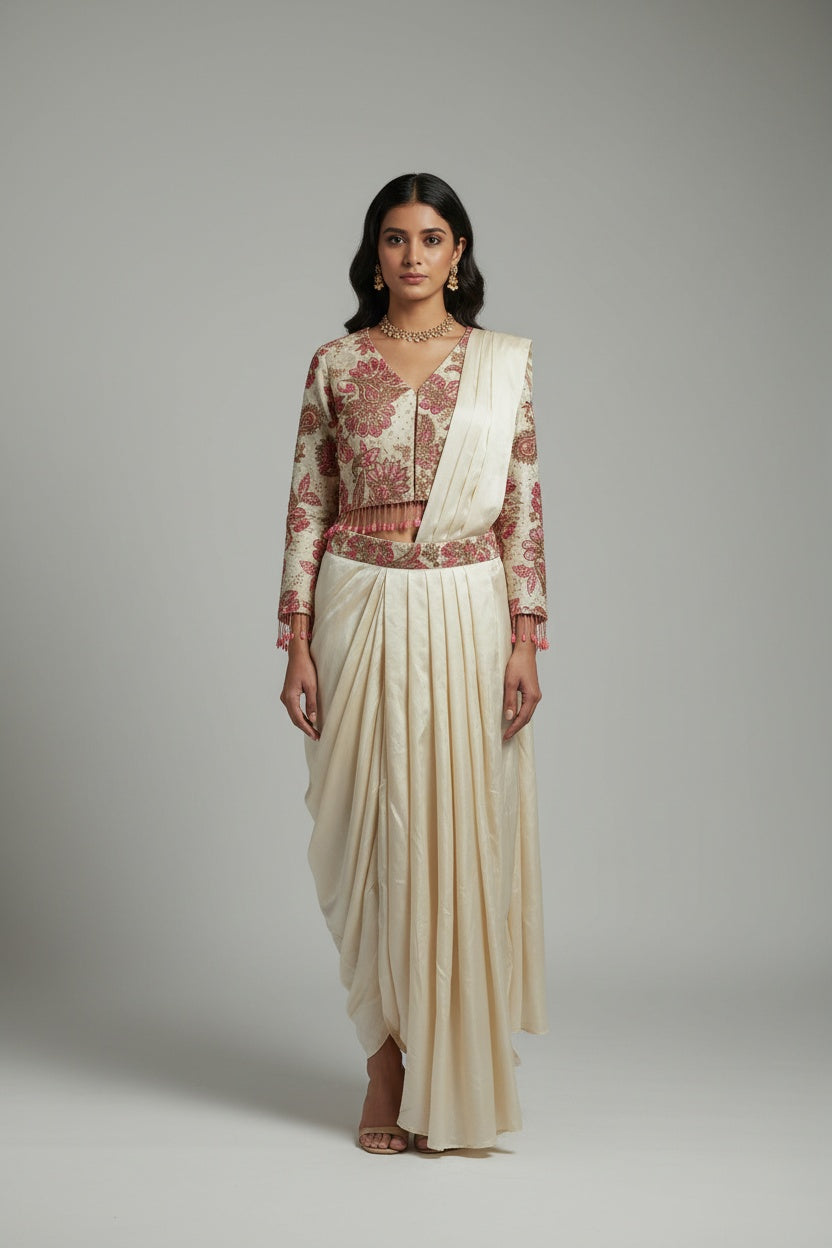 Contemporary Ivory Suit Palazzo with Designer Jacket