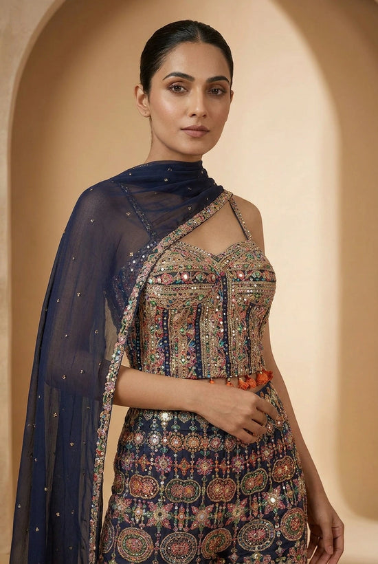 Navy Georgette Choli Palazzo Set - Rangoli India