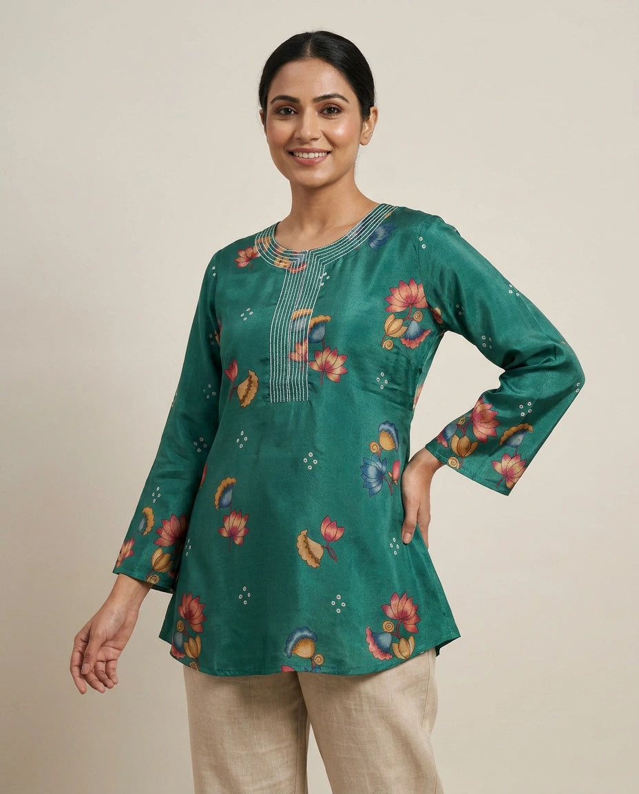 Chinon Kurti Short with All-Over Print - Rangoli India
