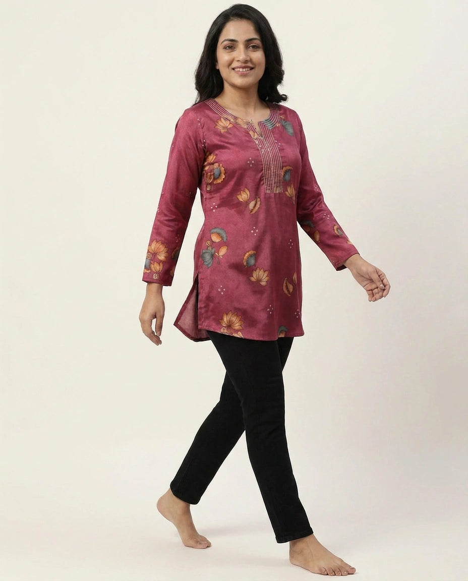 Chinon Kurti Short with All-Over Print - Rangoli India