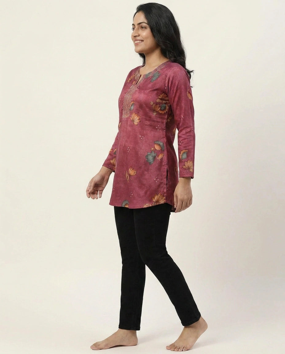 Chinon Kurti Short with All-Over Print - Rangoli India