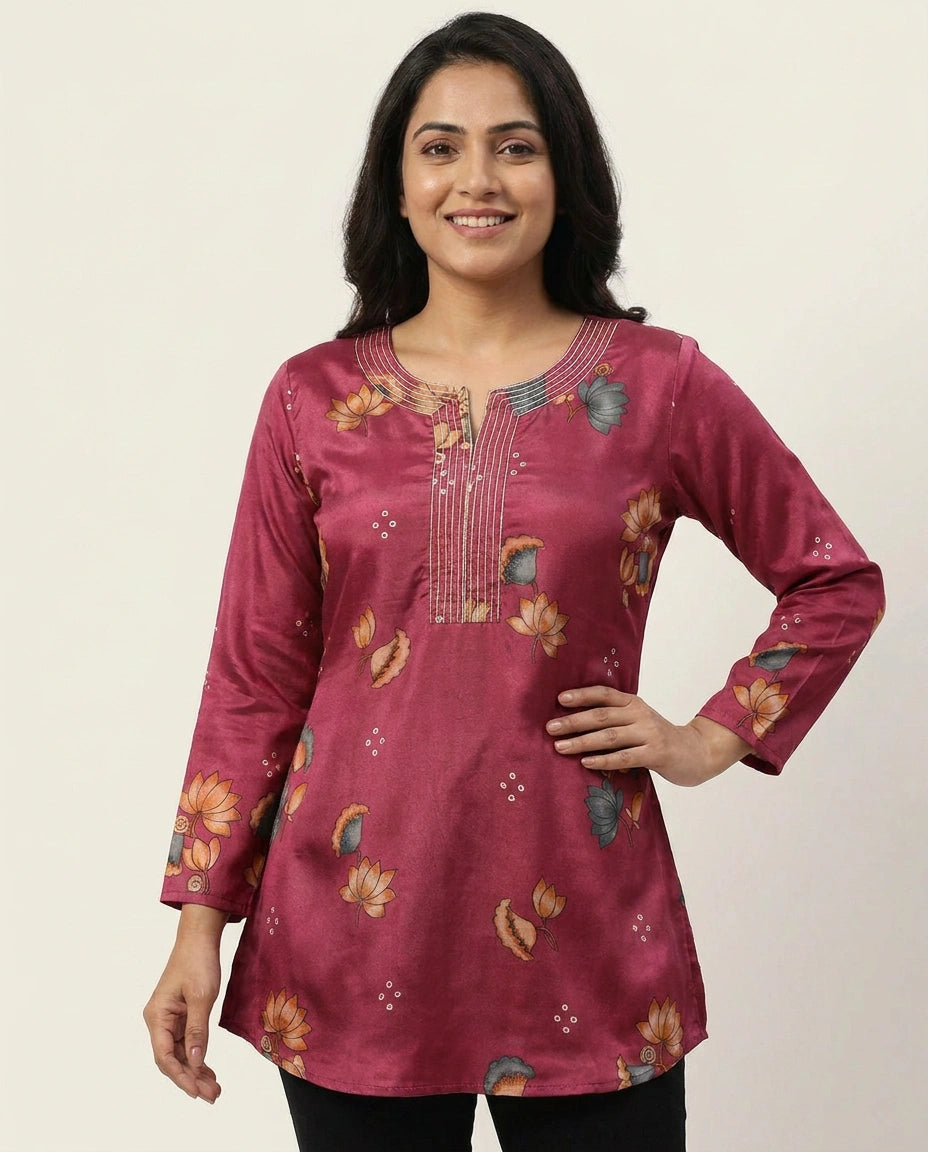 Chinon Kurti Short with All-Over Print - Rangoli India