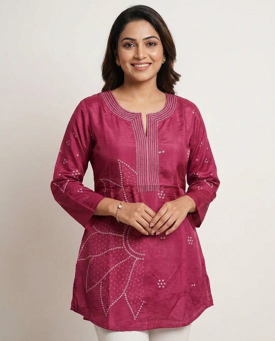 Fuchsia Pink Kurti Short - Rangoli India